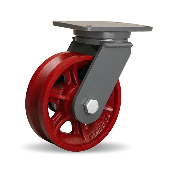 Champion Swivel Caster, 10" x 2-1/2" Metal V-Groove Wheel, 1" Straight Roller Bearing