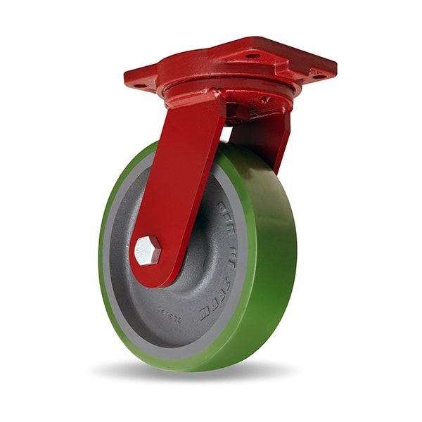 Extra Heavy Duty Swivel Caster, 10" x 2 1/2" Duralast Polyurethane (95A) on Cast Iron Wheel