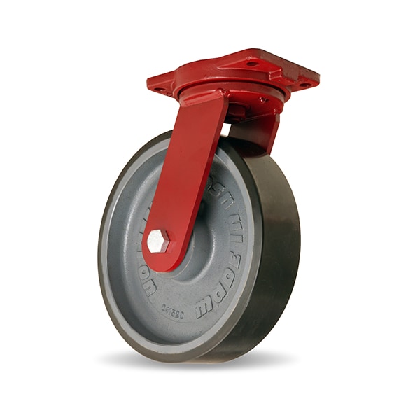 Extra Heavy Duty Swivel Caster, 12" x 3" Duralast XC Polyurethane (70D) on Cast Iron Wheel