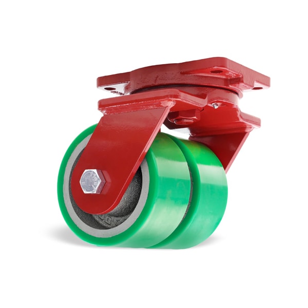 Extra Heavy Duty Dual-Wheel Swivel Caster, 6" x 3" Duralast Polyurethane (95A) on Cast Iron Wheels