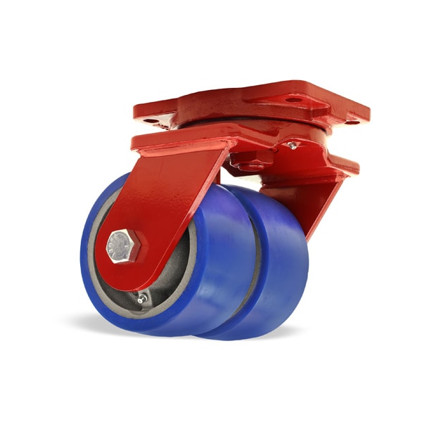 Extra Heavy Duty Dual-Wheel Swivel Caster, 6" x 3" Ergo-Glide Polyurethane (85A) on Cast Iron Wheel