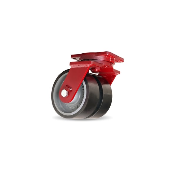 Extra Heavy Duty Dual-Wheel Swivel Caster, 8" x 3" Duralast XC Polyurethane on Cast Iron Wheels