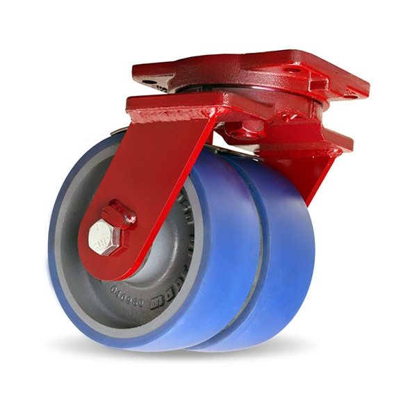 Extra Heavy Duty Dual-Wheel Swivel Caster, 10" x 3" Ergo-Glide Polyurethane (85A) on Cast Iron Wheel