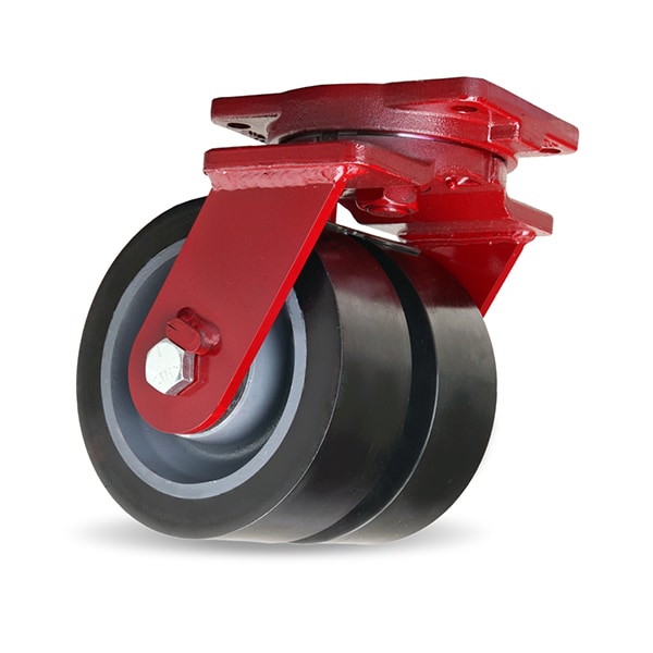 Extra Heavy Duty Dual-Wheel Swivel Caster, 8" x 3" Superlast XC Polyurethane on Forged Steel Wheel