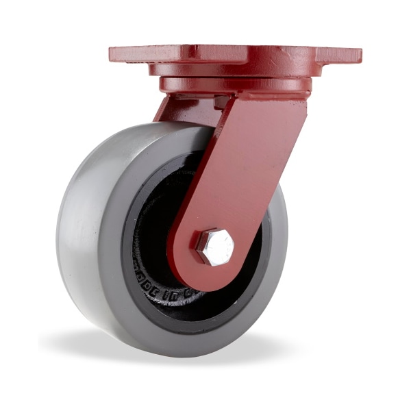Extra Heavy Duty Swivel Caster, 8" x 3" DuraGlide 1" Thick Polyurethane (95A) on Cast Iron Wheel