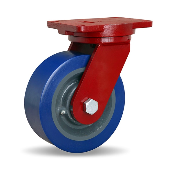 Extra Heavy Duty Swivel Caster, 10" x 3" Ergo-Glide XT 1" Thick Polyurethane on Cast Iron Wheel