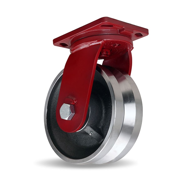 Enhanced Precision Super Duty Swivel Caster, 10" x 3" Forged Steel V-Groove Wheel