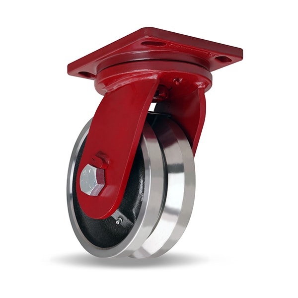 Enhanced Precision Super Duty Swivel Caster, 8" x 3" Forged Steel V-Grooved Wheel