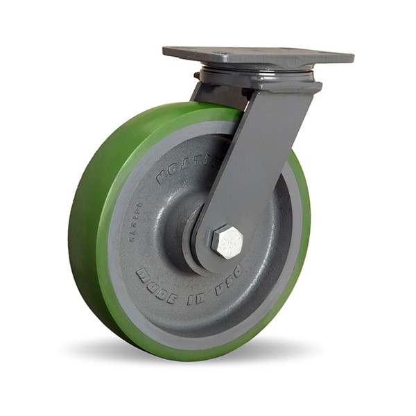 Extended Service Swivel Caster, 10" x 2-1/2" Duralast Polyurethane (95A) on Cast Iron Wheel