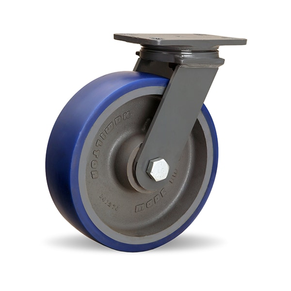 Extended Service Swivel Caster, 10" x 3" Ergo-Glide Polyurethane (85A) on Cast Iron Wheel