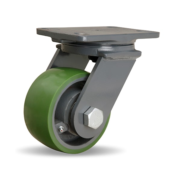 Extended Service Swivel Caster, 5" x 2 1/2" Duralast Polyurethane (95A) on Cast Iron Wheel