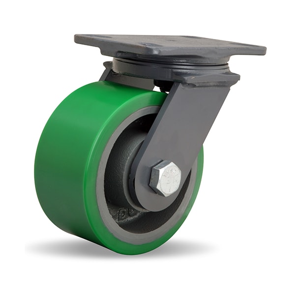 Extended Service Swivel Caster, 6" x 3" Duralast Polyurethane (95A) on Cast Iron Wheel
