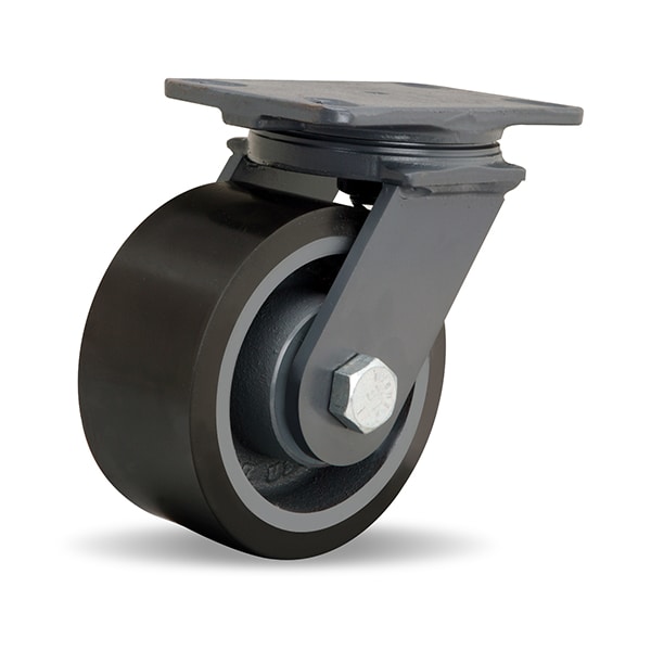 Extended Service Swivel Caster, 6" x 3" Duralast XC Polyurethane (70D) on Cast Iron Wheel