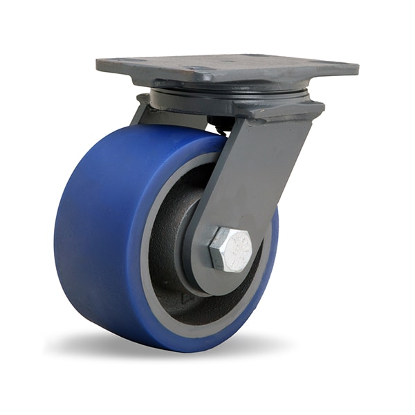 Extended Service Swivel Caster, 6" x 3" Ergo-Glide Polyurethane (85A) on Cast Iron Wheel