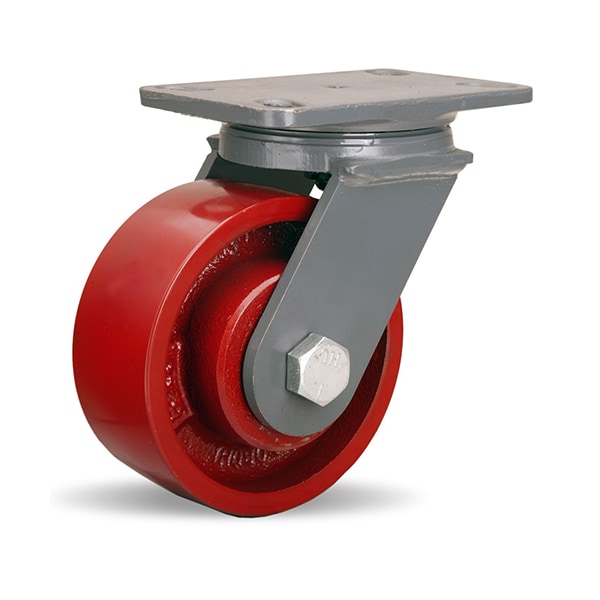 Extended Service Swivel Caster, 6" x 2-1/2" Metal Wheel, 1" Straight Roller Bearing
