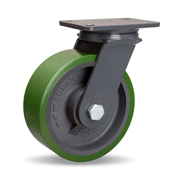 Extended Service Swivel Caster, 8" x 3" Duralast Polyurethane (95A) on Cast Iron Wheel