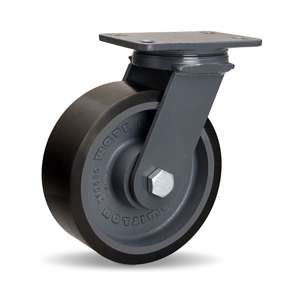 Extended Service Swivel Caster, 8" x 3" Duralast XC Polyurethane (70D) on Cast Iron Wheel