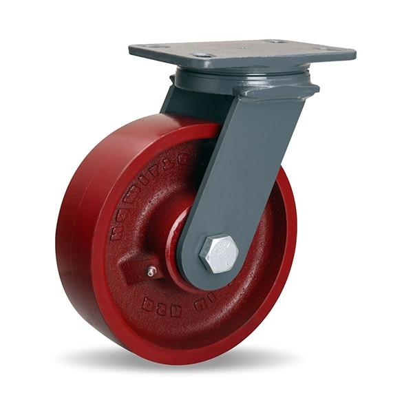 Extended Service Swivel Caster, 8" x 2-1/2" Metal Wheel, 1" Straight Roller Bearing