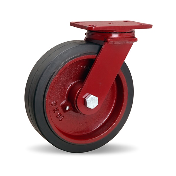 ForgeMaster Swivel Caster, 10" x 2 1/2" Mold-On Rubber (70A) on Cast Iron Wheels