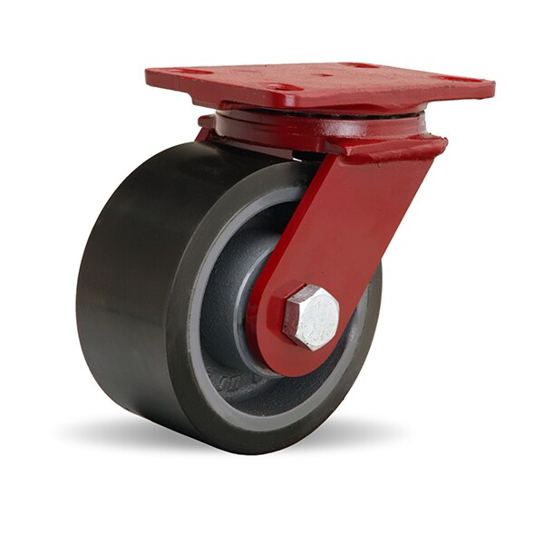 ForgeMaster Swivel Caster, 6" x 3" Duralast XC Polyurethane (70D) on Cast Iron Wheel