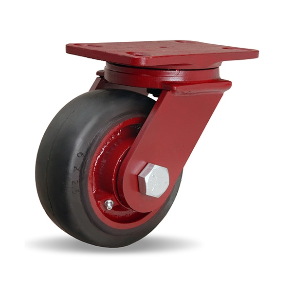 ForgeMaster Swivel Caster, 6" x 2-1/2" Mold-On Rubber on Cast Iron Wheel, 1" Straight Roller Bearing