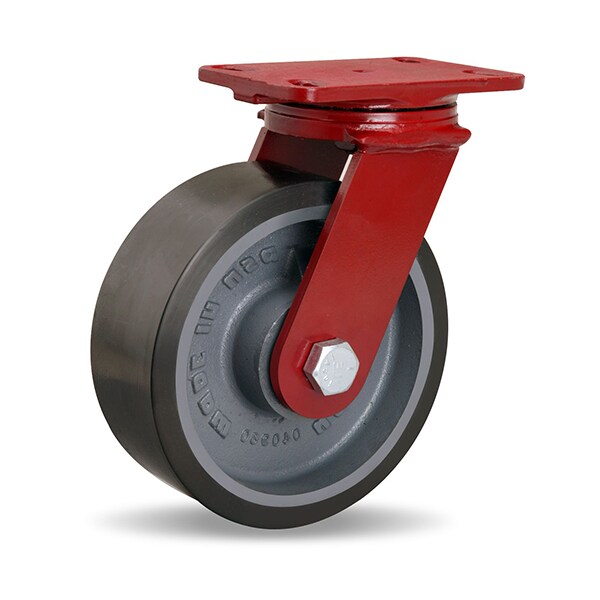 ForgeMaster Swivel Caster, 8" x 3" Duralast XC Polyurethane (70D) on Cast Iron Wheel