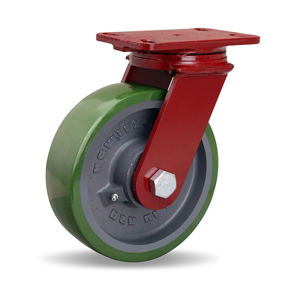 ForgeMaster Swivel Caster, 8" x 2-1/2" Duralast Polyurethane (95A) on Cast Iron Wheel