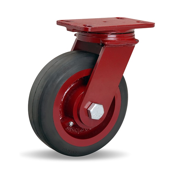 ForgeMaster Swivel Caster, 8" x 2-1/2" Mold-On Rubber on Cast Iron Wheel, 1" Straight Roller Bearing