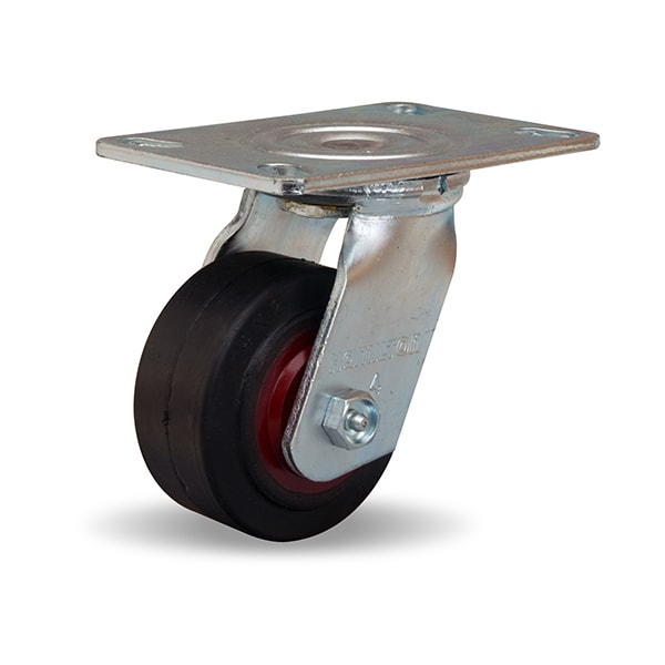 General Service Swivel Caster, 4" x 2" Mold-On Rubber on Cast Iron Wheel, 3/4" Straight Roller Bearing