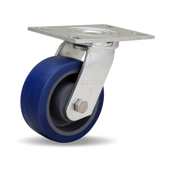 General Service Swivel Caster, 5" x 2" Ergo-Glide Polyurethane (85A) on Cast Iron Wheels