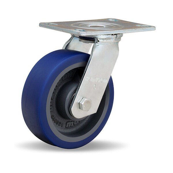 General Service Swivel Caster, 6" x 2" Ergo-Glide Polyurethane (85A) on Cast Iron Wheels