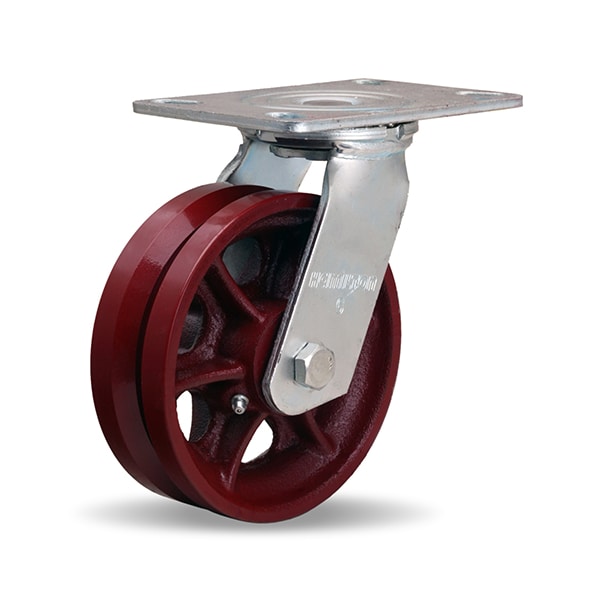 General Service Swivel Caster, 6" x 2" V-Grooved Wheel, 3/4" Straight Roller Bearing