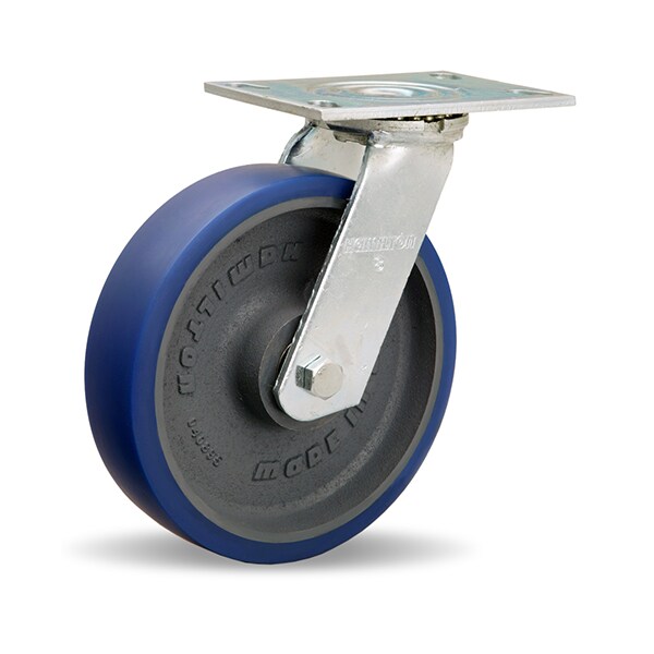 General Service Swivel Caster, 8" x 2" Ergo-Glide Polyurethane (85A) on Cast Iron Wheels