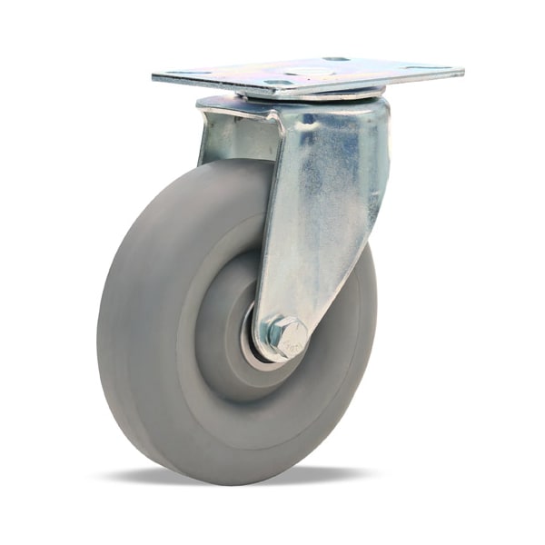 Hi-Lo Swivel Caster, 5" x 1 3/8" Versa-Tech Gray Rubber (65A) on Polyolefin Wheel