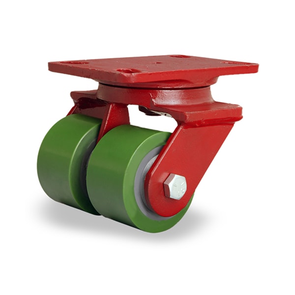 Heavy Service Dual-Wheel Swivel Caster, 3 1/4" x 2" Duralast Polyurethane (95A) on Cast Iron Wheelss