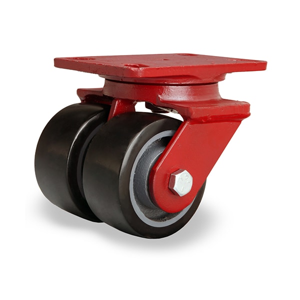 Heavy Service Dual-Wheel Swivel Caster, 4" x 2" Duralast XC Polyurethane (70D) on Cast Iron Wheels