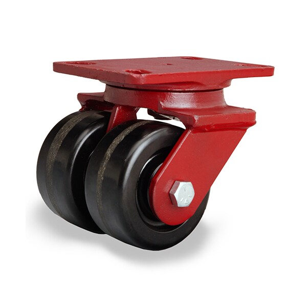 Heavy Service Dual-Wheel Swivel Caster, 4" x 2" Plastex Phenolic Wheels, 3/4" Straight Roller Bearing