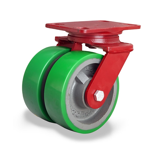 Heavy Service Dual-Wheel Swivel Caster, 6" x 2" Duralast Polyurethane (95A) Wheels