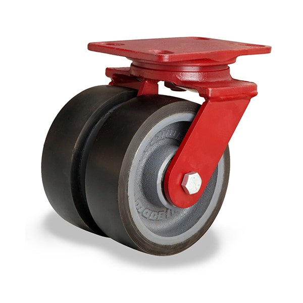 Heavy Service Dual-Wheel Swivel Caster, 6" x 2" Duralast XC Polyurethane (70D) on Cast Iron Wheels
