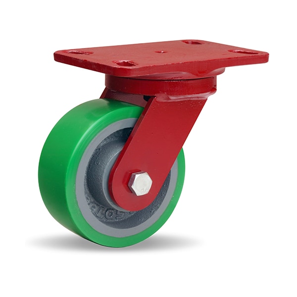 Heavy Service Swivel Caster, 5" x 2" Duralast Polyurethane (95A) on Cast Iron Wheel