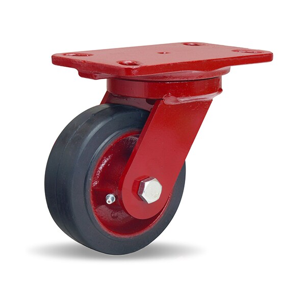 Heavy Service Swivel Caster, 5" x 2" Moldon Rubber Tired Wheel (70A), 3/4" Straight Roller Bearing