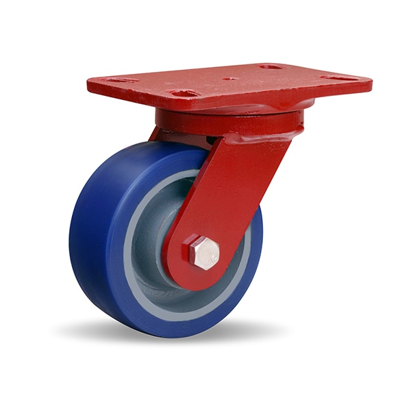 Heavy Service Swivel Caster, 5" x 2" Ergo-Glide Polyurethane (85A) on Cast Iron Wheels