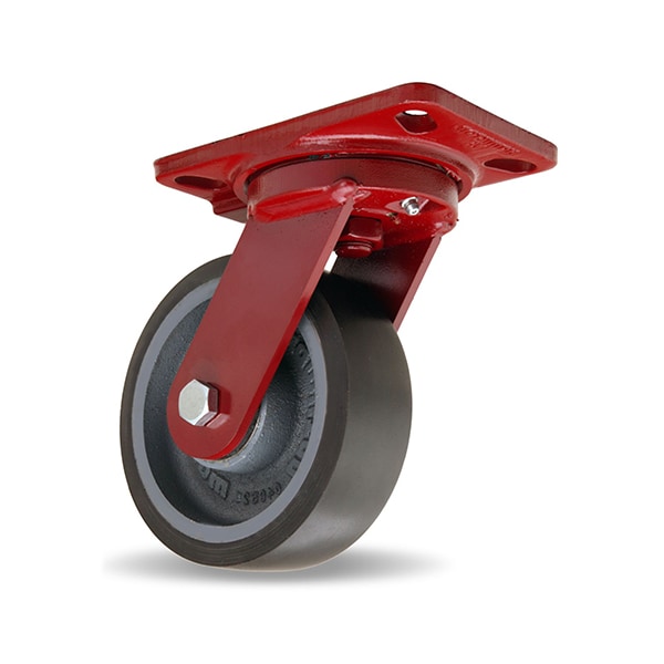 Heavy Service Swivel Caster, 6" x 2" Duralast XC Polyurethane (70D) on Cast Iron Wheel