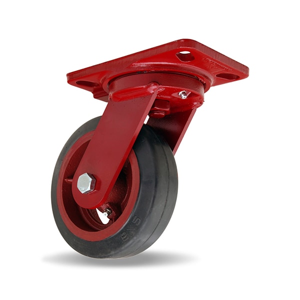 Heavy Service Swivel Caster, 6" x 2" Moldon Rubber Tired Wheel (70A), 3/4" Precison Tapered Bearings