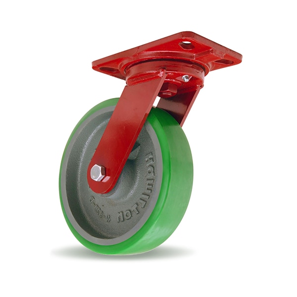Heavy Service Swivel Caster, 8" x 2" Duralast Polyurethane (95A) on Cast Iron Wheel