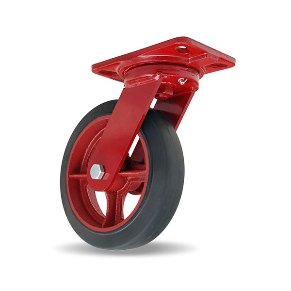 Heavy Service Swivel Caster, 8" x 2" Moldon Rubber Tired Wheel (70A), 3/4" Precison Tapered Bearings