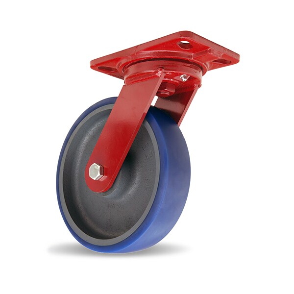 Heavy Service Swivel Caster, 8" x 2" Ergo-Glide Wheel (85A), 1/2" Precision Tapered Bearing