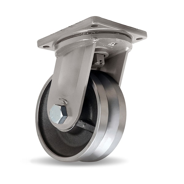Maxi-Duty Swivel Caster, 10" x 4" Forged Steel V-Grooved Wheel, 1 1/2" Straight Roller Bearing