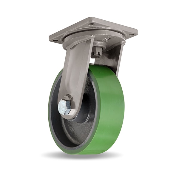 Maxi-Duty Swivel Caster, 10" x 5" Duralast Polyurethane (95A) on Cast Iron Wheel