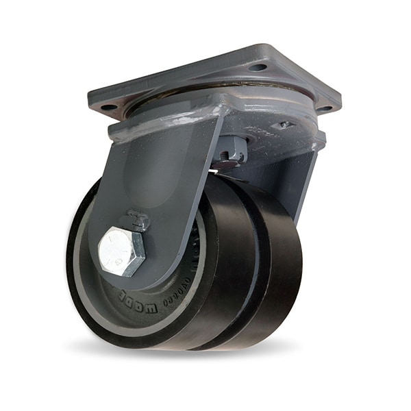 Maxi-Duty Dual-Wheel Swivel Caster, 10" x 3" Duralast XC Polyurethane (70D) on Cast Iron Wheel
